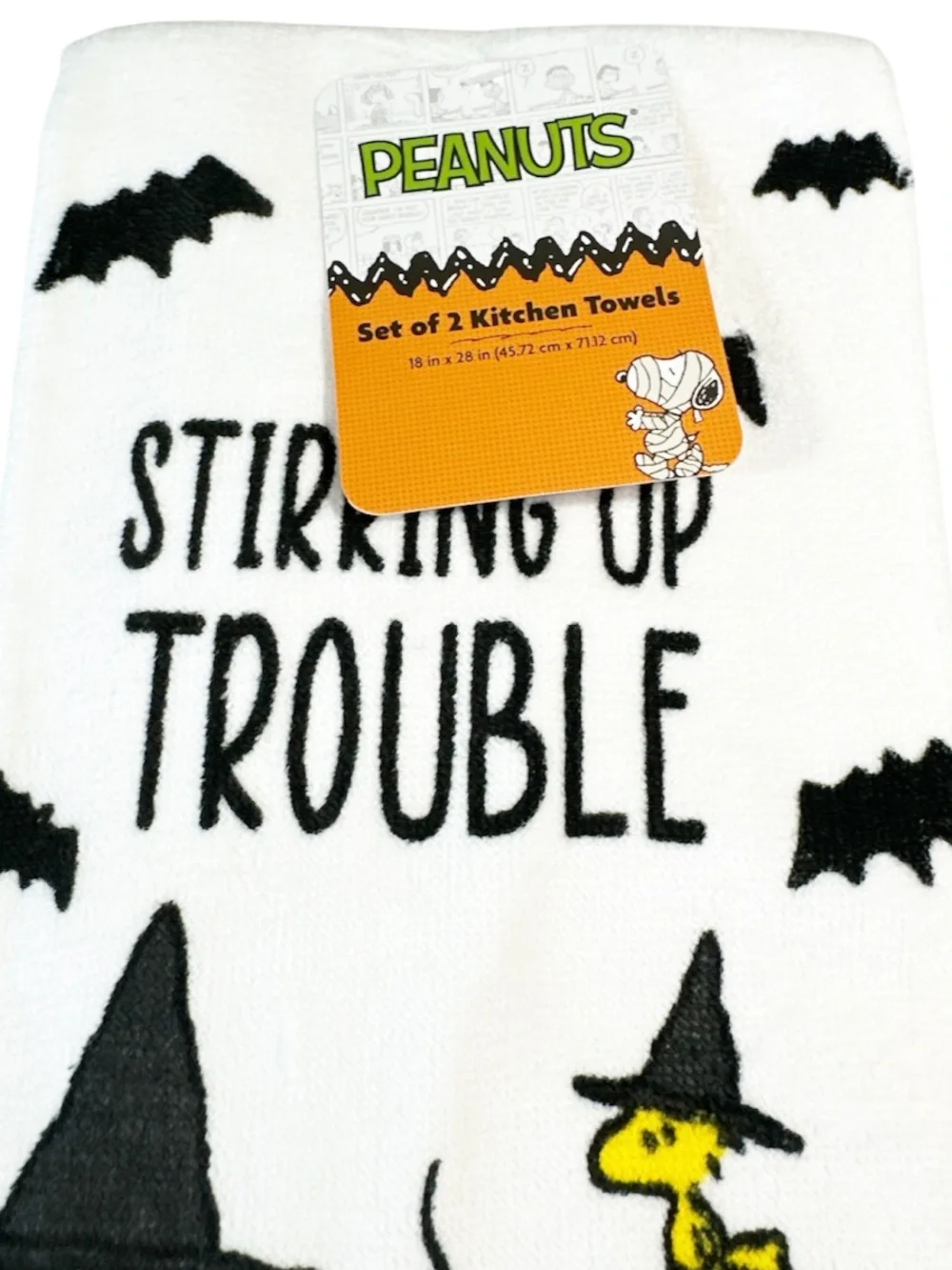 NEW Peanuts HALLOWEEN STIRRING UP TROUBLE Snoopy & Woodstock Kitchen Towel Set/2